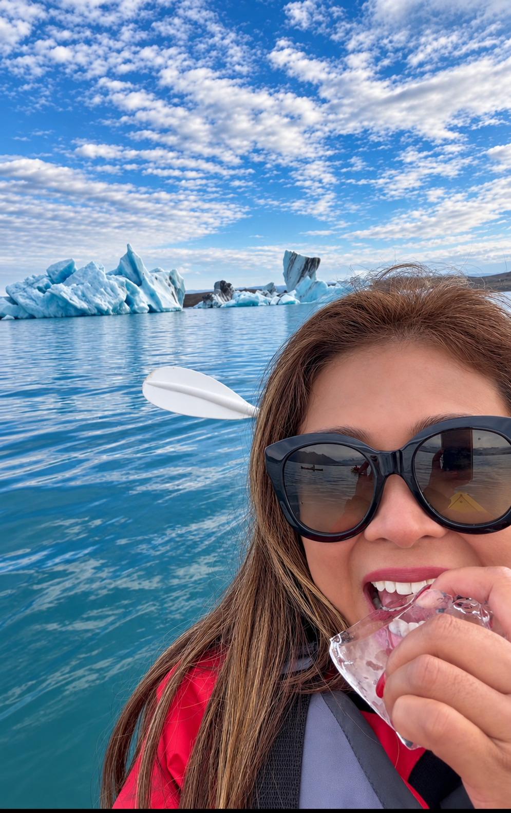 Eating glacier ice at Jökulsárlón