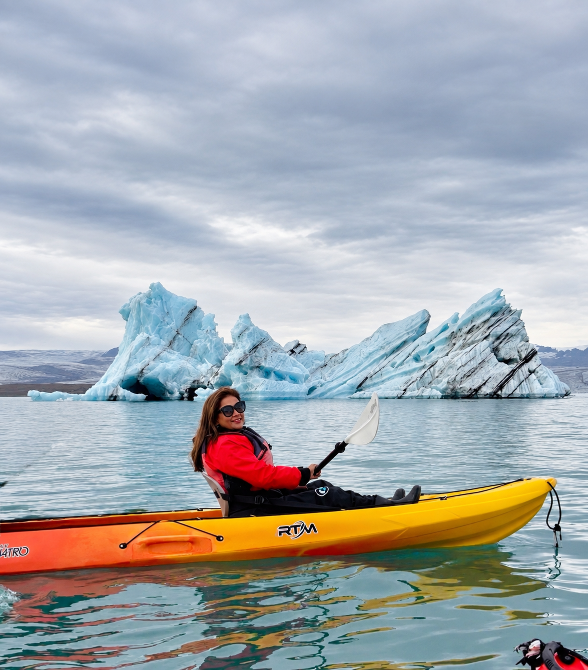 Kayaking among icebergs at Jökulsárlón