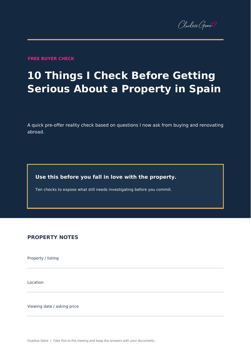 Free Buyer Check PDF cover: 10 Things I Check Before Getting Serious About a Property in Spain